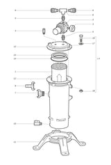 Schematische illustratie van de Contracor BAF Ademluchtfilter met genummerde onderdelen voor duidelijke identificatie.